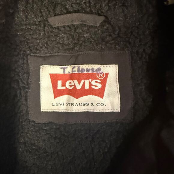 Vtg Levis Sherpa Lined Jacket Hooded Waterproof Mens XL Black Trucker Work - Picture 9 of 9